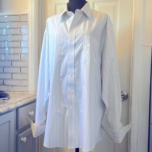 Roberto Villini, White stripe w/ blue dress shirt, Front button, 100% cotton